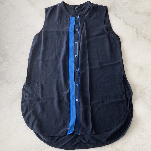 Vince navy sleeveless silk button up top / shirt / blouse, blue stripe, (size S) - Picture 3 of 4
